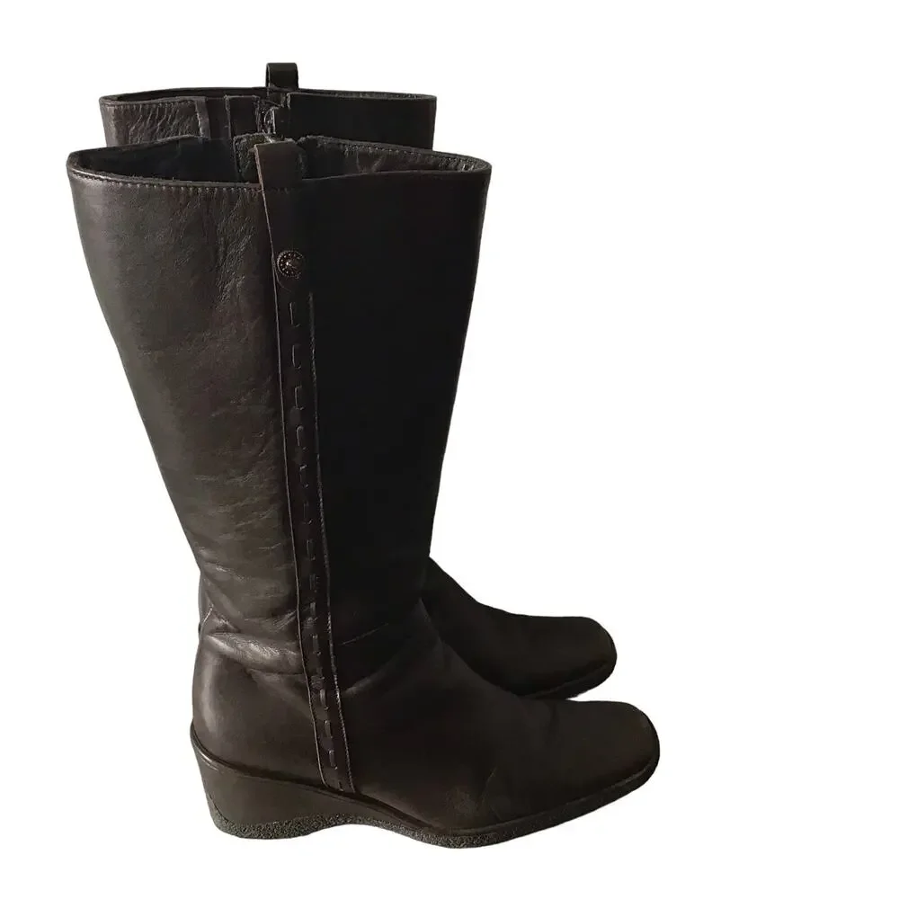 Aquatalia Brown Leather Boots Wedge Heel Boho Classic 8.5